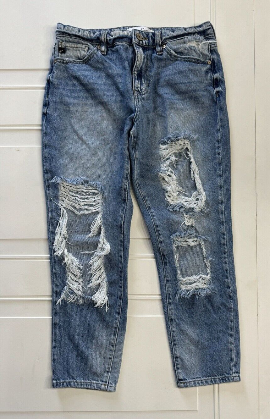 Kancan Womens Size 5/26 Estilo Skinny Distressed Cropped Raw Hem Denim Jeans